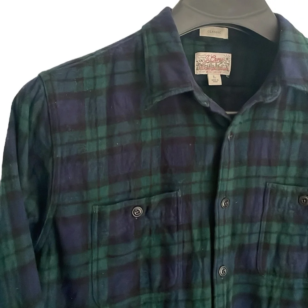 J.Crew mens Size Large 100% cotton double brushed mid-weight plaid flannel shirt